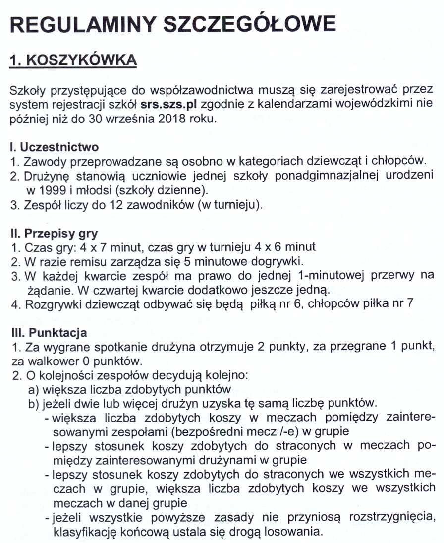 Regulamin Koszykowka Licealiada Akademia Koszykowki Zamosc